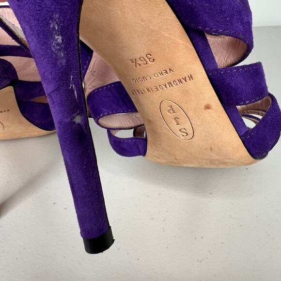 SJP Sarah Jessica Parker Purple Suede Gladiator Heels Size 36.5 - Picture 7 of 10